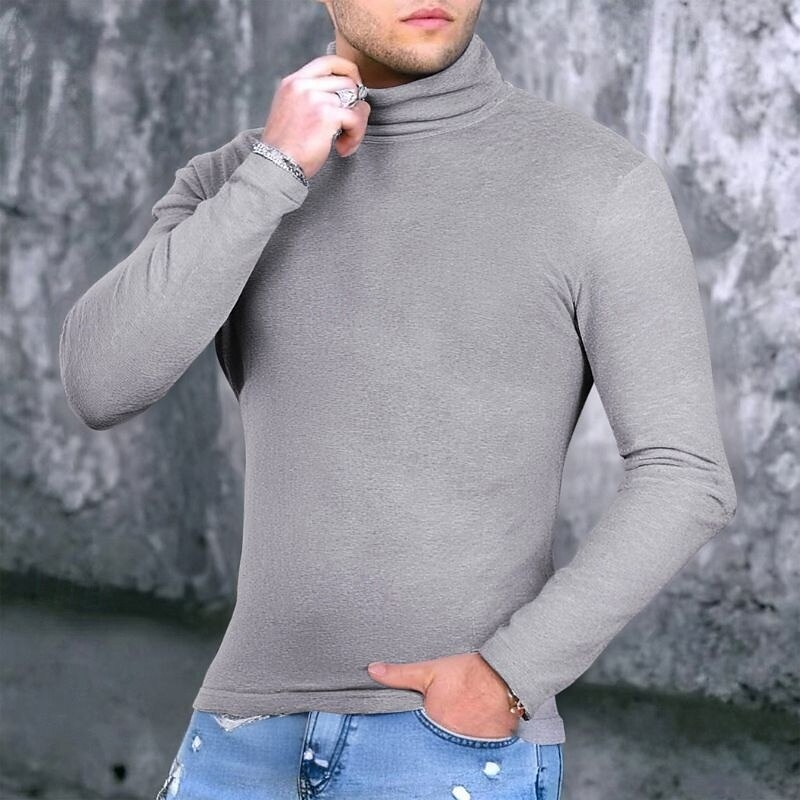 Men's Pullover Sweater Jumper Knit Sweater Ribbed Knit Regular Tops Knitted Plain Turtleneck Fashion Casual Vacation Daily Wear Clothing Apparel Fall & Winter Wine Black S M L
