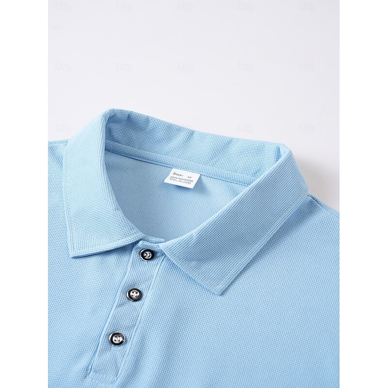Men's Polo Golf Shirt Business Casual Classic Short Sleeve Fashion Solid Color Plain Pocket Buttons Summer Spring Regular Fit Light Blue Polo3
