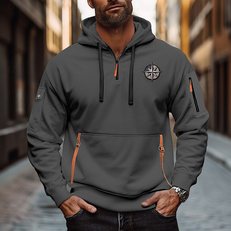 Men's Hoodie Quarter Zip Hoodie Black White Wine Navy Blue Royal Blue Hooded Plain Zip Up Front Pocket Tactical Sports & Outdoor Casual Streetwear Cool Sportswear Spring &  Fall Clothing Apparel3