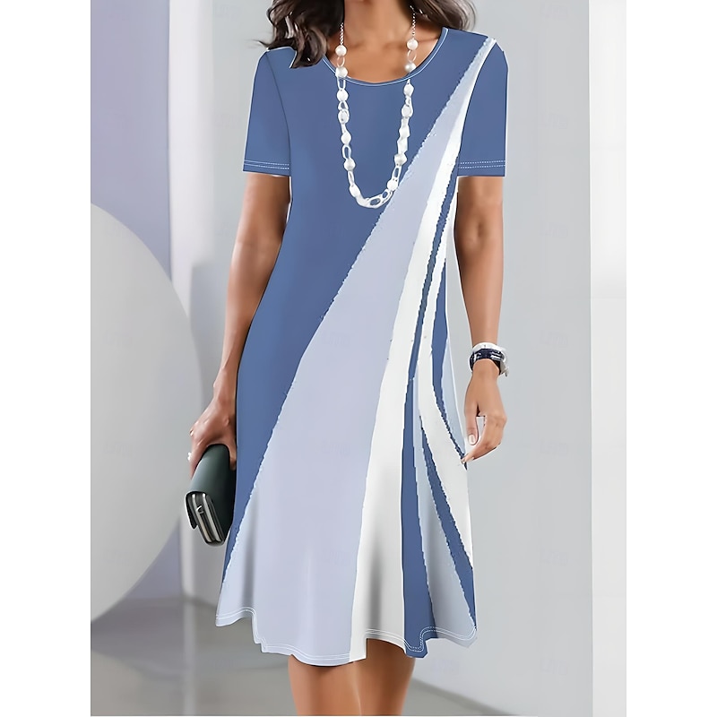 Women's Elegant Party Evening Midi Dress Crew Neck Short Sleeve Shift Dress A Line Dress Casual Daily Tea Regular Fit Ombre Graphic Black Pink Sky Blue Dark Blue4
