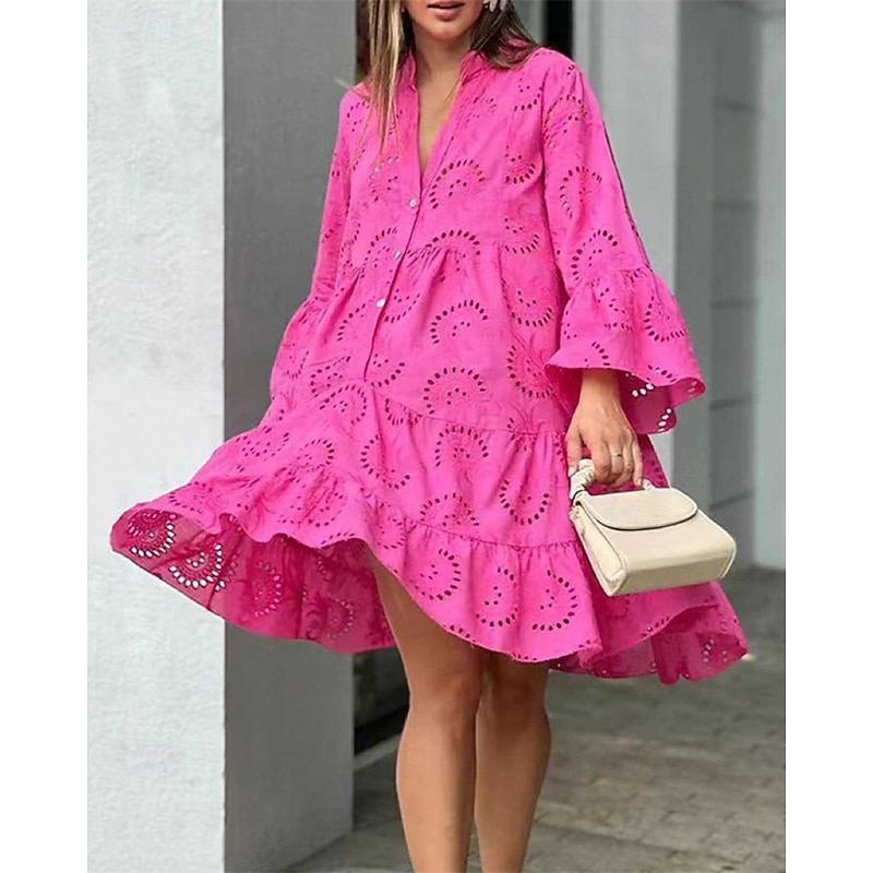 Women's Mini Dress Lace Dress Casual Dress Fashion Modern Daily Beach Weekend Regular Fit Plain Long Sleeve V Neck White Red Rose Red Spring Fall2