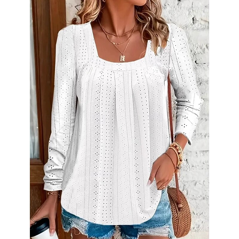 Women's Shirt Lace Shirt Solid Color Graphic Plain Elegant Vintage Stylish Long Sleeve Square Neck Regular Tops Daily Going out Vacation Wear Print White Yellow Rose Pink Light Blue Spring Fall2