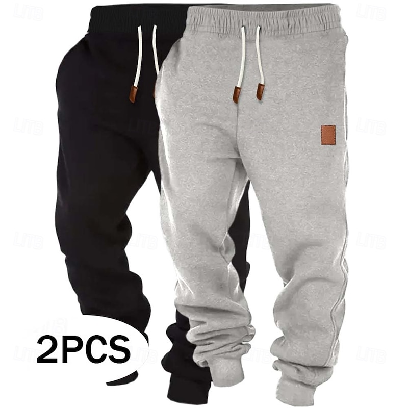 Men's Fleece Pants Sweatpants Joggers Trousers Drawstring Plain Comfort Breathable Full Length Outdoor Daily Going out Fashion Classic Style Black+Navy Blue Black+Light Grey