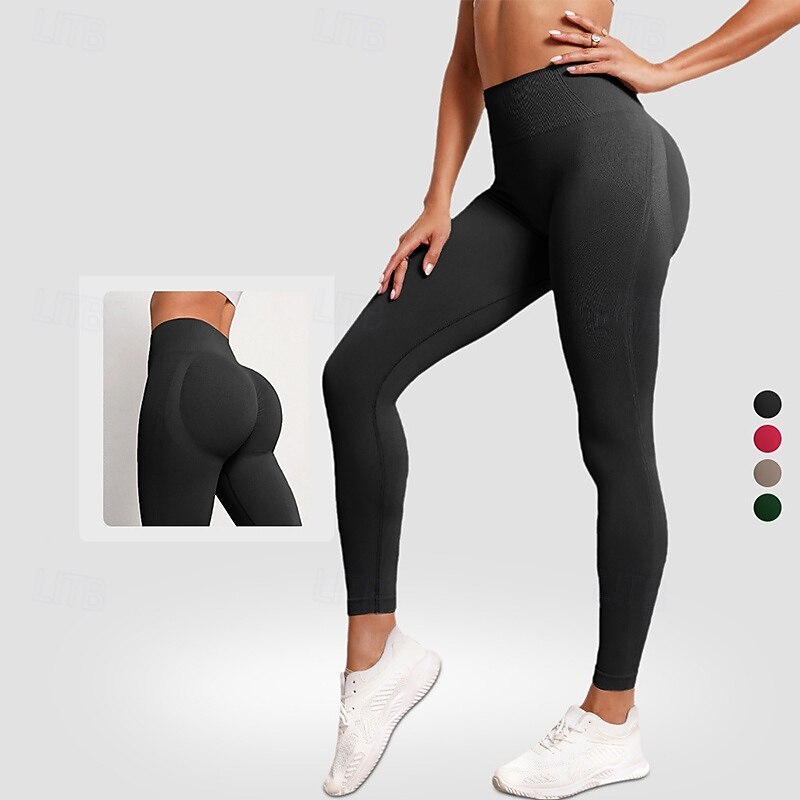 Women's Workout Leggings Yoga Pants Tummy Control High Waist Dance Pilates Running Bottoms Solid Color Apricot Black Fall Sports Activewear Tight Fit