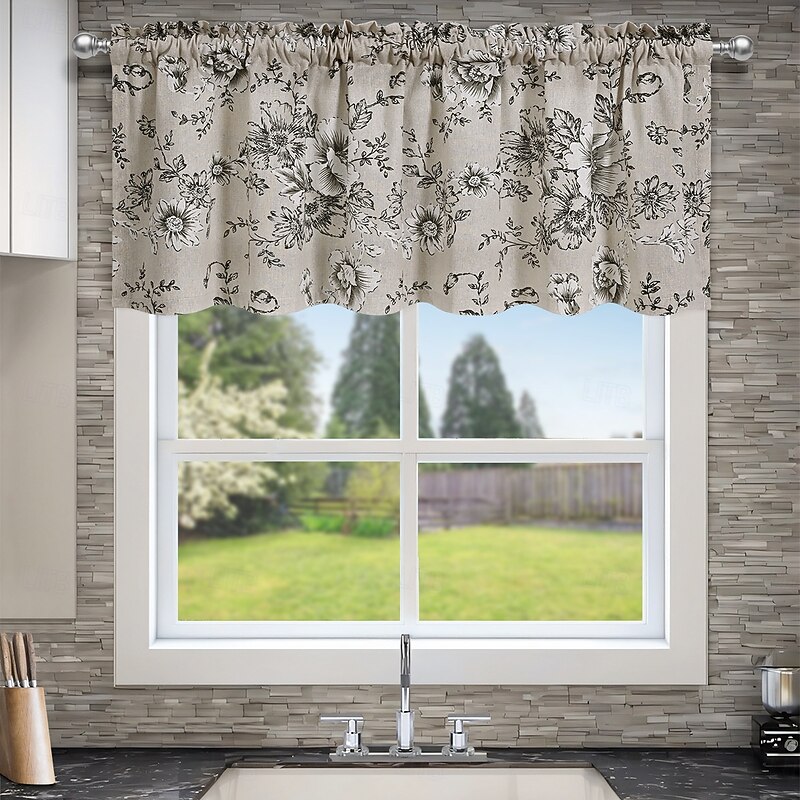 Curtain Drapes Printed Grommet Top Short Curtains  Blackout, Sunscreen Kitchen & Room Divider Drapes2