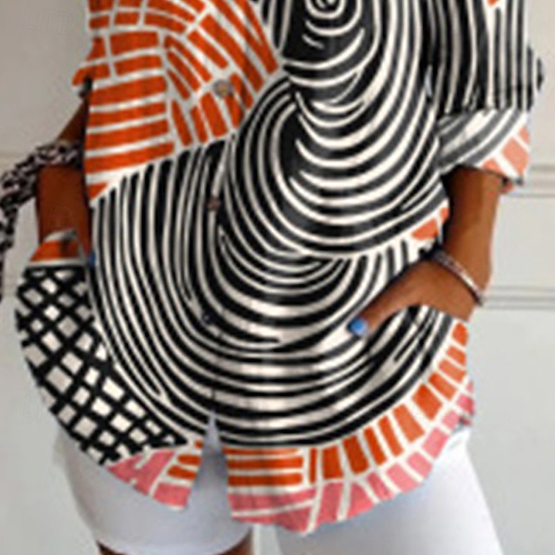 Women's Shirt Geometric Vintage Stylish Long Sleeve V Neck Regular Tops Daily Holiday Going out Buttons Print Black Summer3