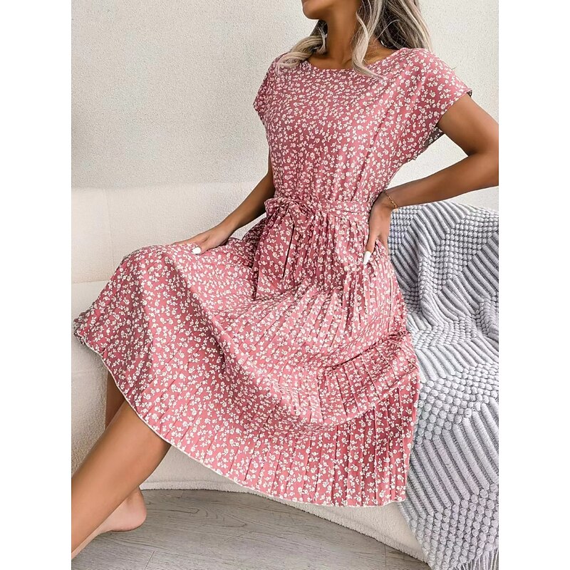 Women's Mini Dress A Line Dress Summer Dress Casual Daily Regular Fit Floral Short Sleeve Crew Neck Navy Red Blue Brown Summer3