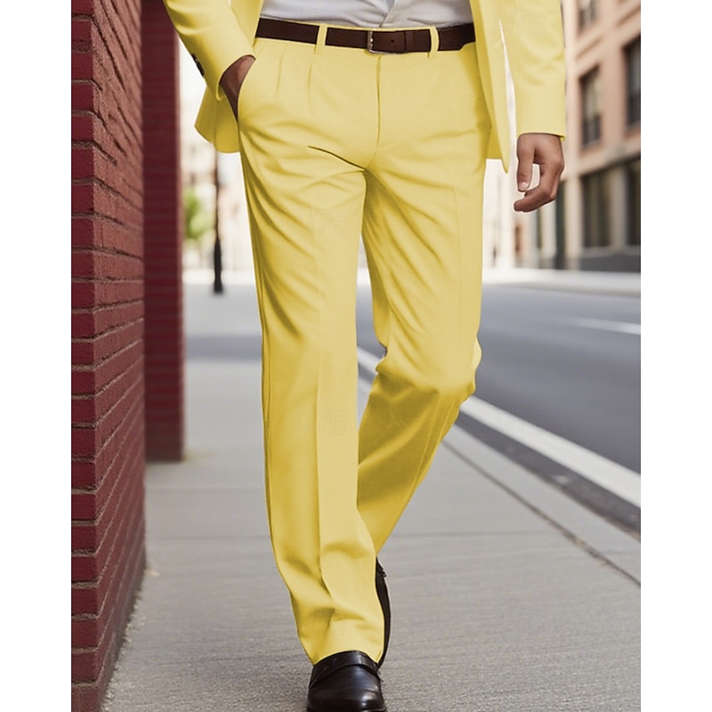 Men's Dress Pants Trousers Slacks Pocket Buttons Plain Comfort Formal Party Work Fashion Classic Style Coral Pink Yellow Micro-elastic4