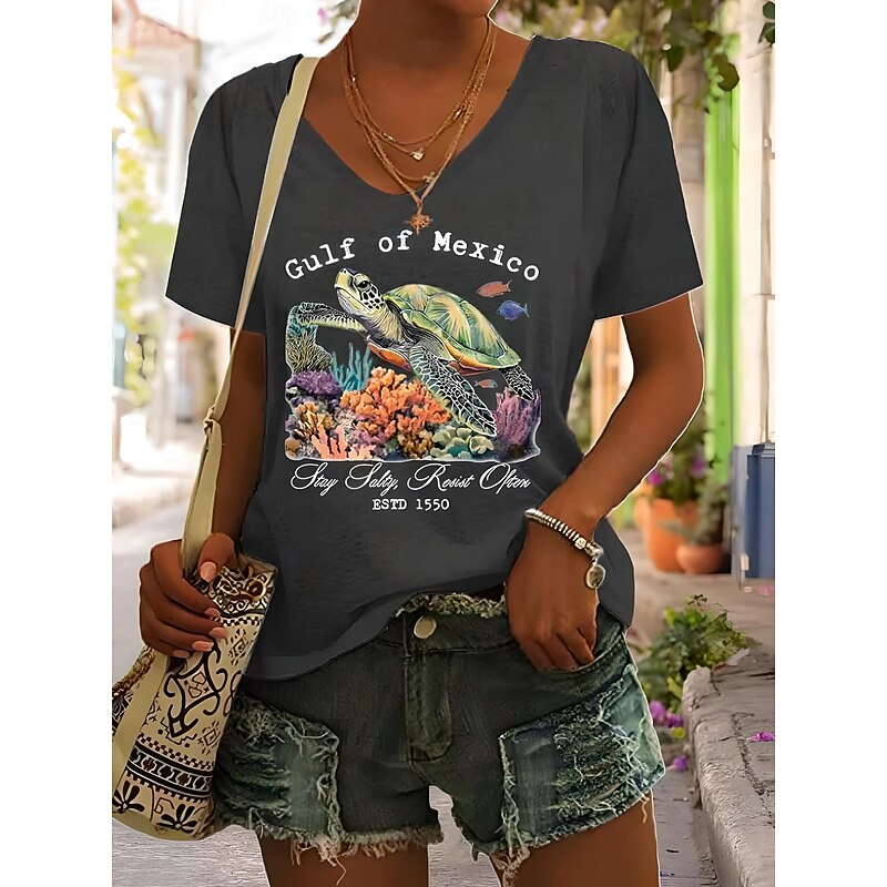 Women's T Shirt Graphic Animal Letter Vintage Stylish Classic Short Sleeve V Neck Regular Tops Daily Print Black White Blue Green Gray Summer Spring3