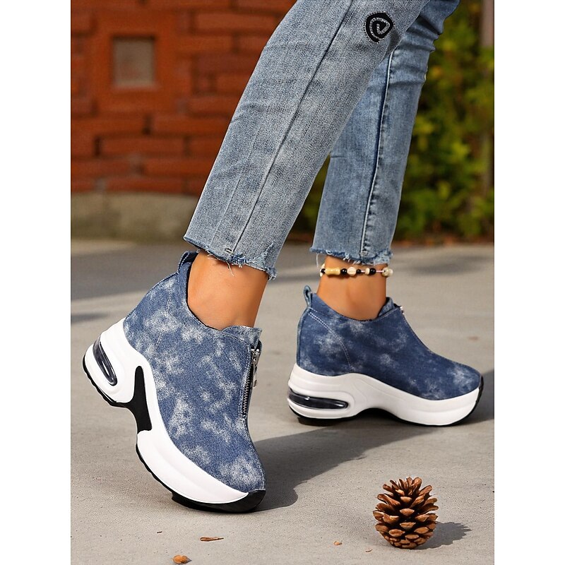 Women's Canvas Platform Sneakers with Air Cushion – Trendy Zip-Up Wedge Walking Shoes for Casual Outfits, Street Style and Travel4