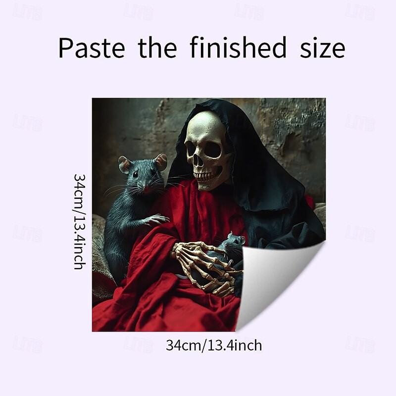 Halloween Smiling Skull and Rat Window Decal, Glass Cabinet and Kitchen Self-Adhesive Wall Sticker, Spooky Home Decoration for Halloween Party3