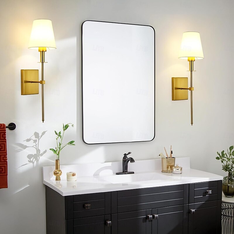 Retro Gold Wall Mounted Bedside Lamps Sconces Lighting Wall Lamps for Bedrooms with Fabric Shade for Bedroom Living Room Corridor Kitchen