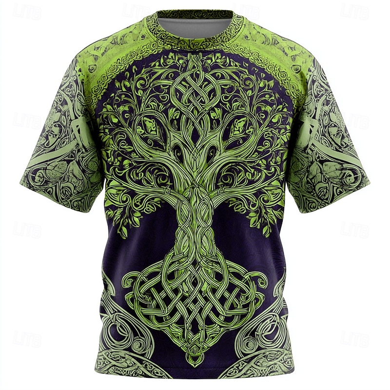 Men's 3D Celtics Tree Of Life T Shirt Short Sleeve T shirt 3D Print Crew Neck Shirt Viking Designer Casual Party Street Blue Purple Brown Summer Spring Clothing Apparel S M L XL XXL XXXL3