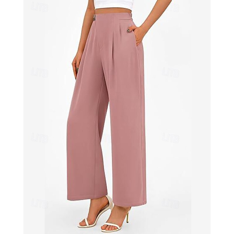 Women's Wide Leg Streetwear Casual Full Length Natural Plain Pocket Elastic Waist Comfortable Outdoor Vacation Holiday claret Dark-Gray Camel Black Fall Regular Fit2