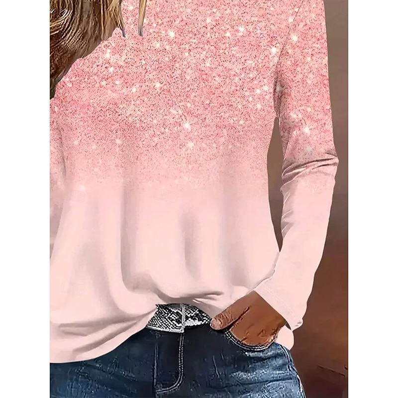 Women's T shirt Long Sleeve Crew Neck Long Sleeve Tunic Ombre Graphic Vintage Stylish Round Neck Regular Tops Daily Print Pink Fall Prefall3