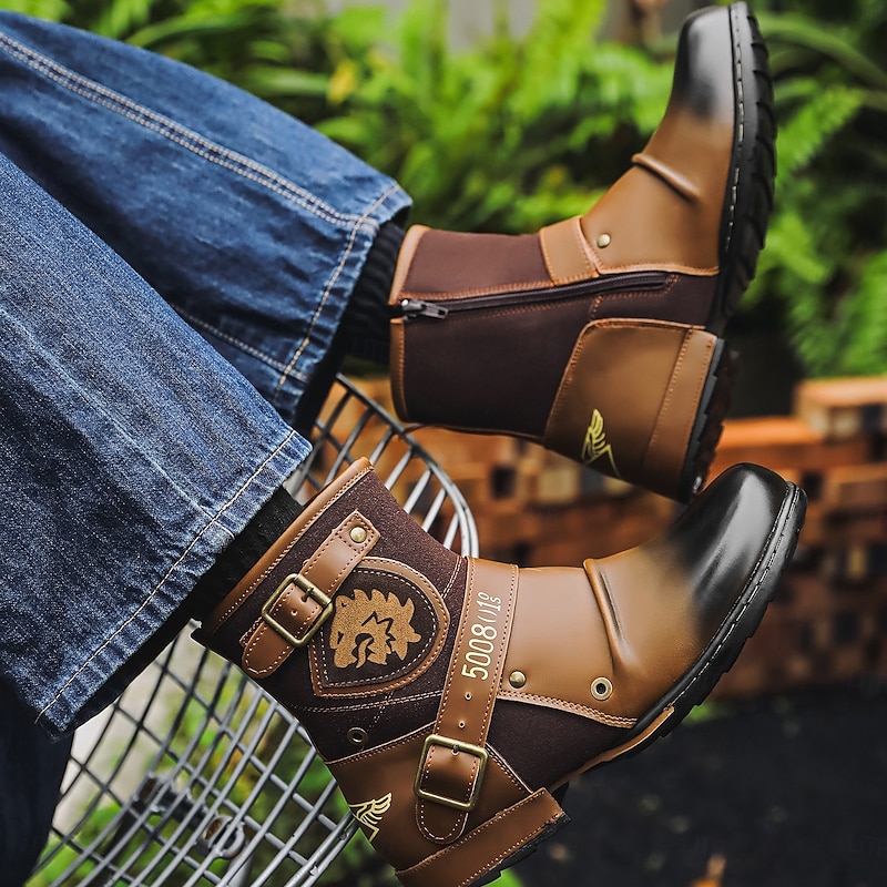 Men's Premium  Biker Boots with Lion Design for Adventure, Outdoor Events, and Motorcycle Enthusiasts2