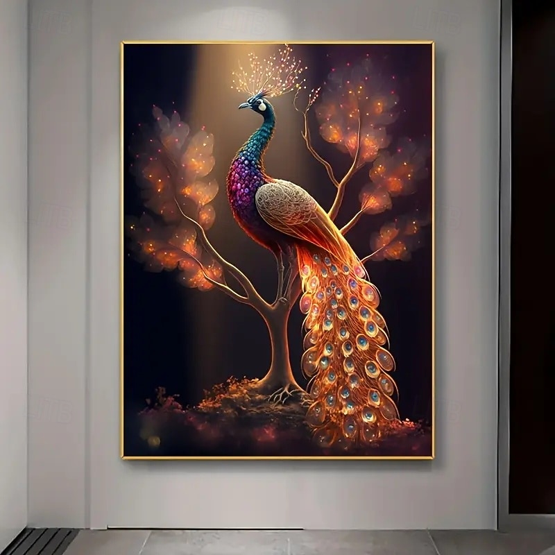 1 Frameless Modern Beautiful Peacock Glowing Canvas Poster For Bedroom And Living Room Decoration