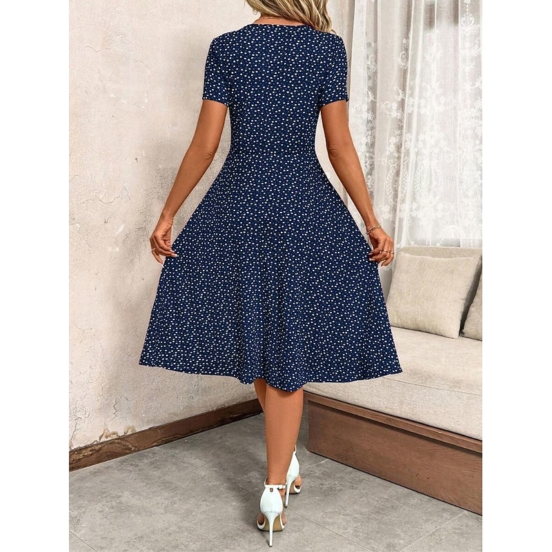 Women's Midi Dress T Shirt Dress Tee Dress Sundress A Line Dress Vacation Casual Beach Going out Beach Regular Fit Floral Graphic Polka Dot Short Sleeve V Neck Sky Blue Fuchsia Dark Blue Summer Spring2