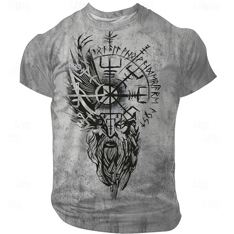Men's Viking T Shirt Short Sleeve T shirt 3D Print Crew Neck Shirt Retro Vintage Gothic Street Casual Daily Black Red Blue Summer Spring All Seasons Clothing Apparel S M L XL XXL XXXL