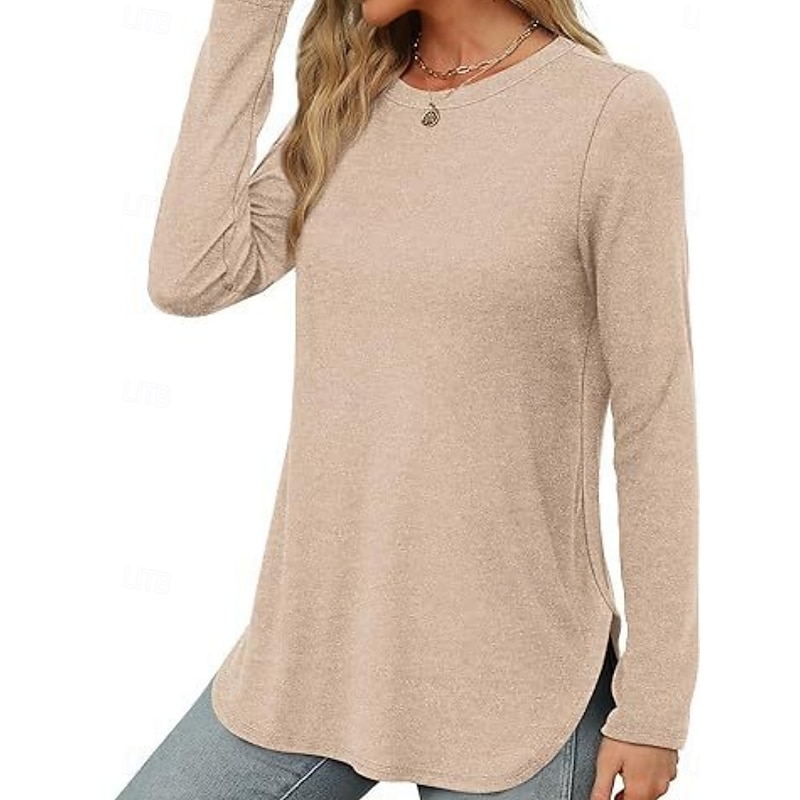 Women's Blouse Solid Color Stylish Casual Long Sleeve Crew Neck Long Tops Daily White Fuchsia Green Apricot  Spring Prefall3