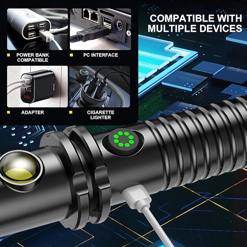 Handheld Flashlight Dual-Light Flashlight with COB Sidelight - USB Rechargeable, 6H Runtime, ABS Lightweight Body for Home, Camping & Emergencies2