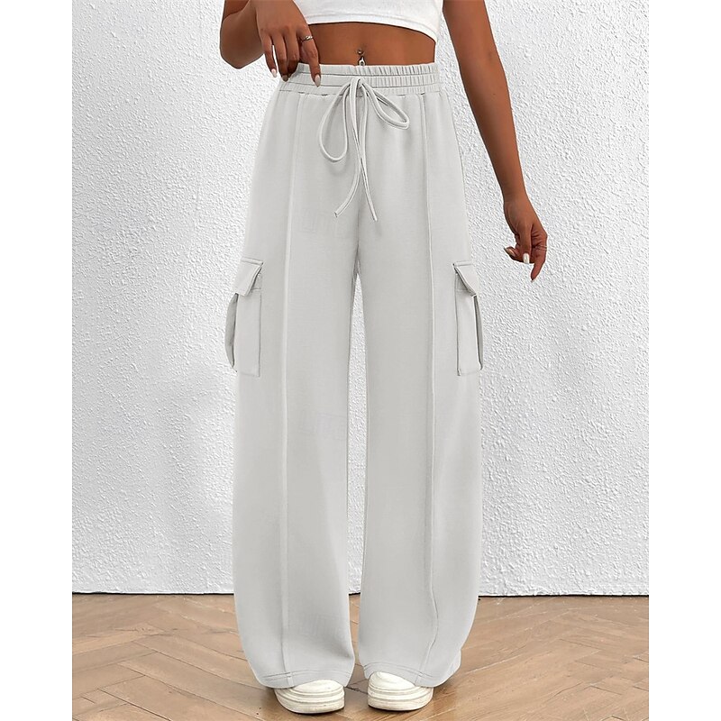 Women's Cargo Pants Pants Trousers Fashion Streetwear Full Length High Waist Solid Colored Pocket Comfortable Micro-elastic Sports & Outdoor Daily Wear Wine Apricot Black White Spring Fall Regular Fit3