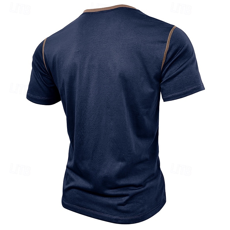 Men's Henley Shirt Cotton Blend Tee Top Short Sleeve Plain Raglan Sleeve Solid Fashion Designer Basic Patchwork Henley Street Casual Going out Summer Spring Black White Yellow Henley T-Shirt2