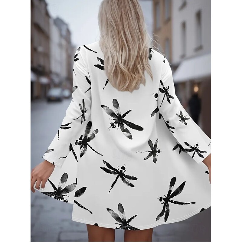 Women's Coat Warm Lightweight Print Fashion Butterfly Casual Regular Collarless Regular Fit Long Sleeve Outerwear Black White Beige Spring Fall3
