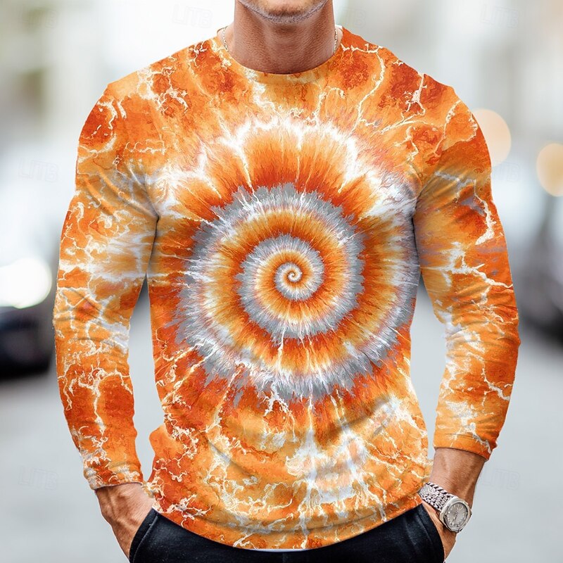 Men's Geometric Tie Dye T Shirt Long Sleeve T shirt 3D Print Crew Neck Shirt Fashion Exaggerated Street Casual Daily Yellow Blue Purple Summer Spring Fall Clothing Apparel S M L XL XXL XXXL