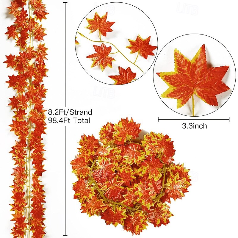 12pcs Artificial Fall Maple Leaf Garlands, Autumn Hanging Vines for Thanksgiving, Home Wedding Party Decorations, Faux Foliage Decor3