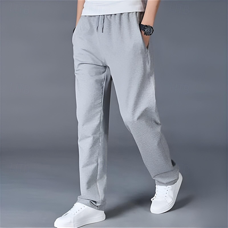 Men's Sweatpants Trousers Baggy Pants Casual Pants Straight Leg Sweatpants Elastic Waist Drawstring Zipper Pocket Solid Colored Comfort Full Length Outdoor Daily Running Simple Classic Style Black