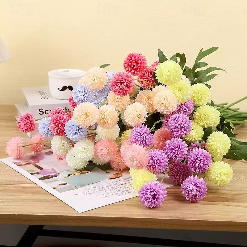 10pcs Artificial Dandelion and Chrysanthemum Silk Flower Balls, Realistic Faux Floral Decor for Home, Indoor Room, Wedding, and Event Decoration