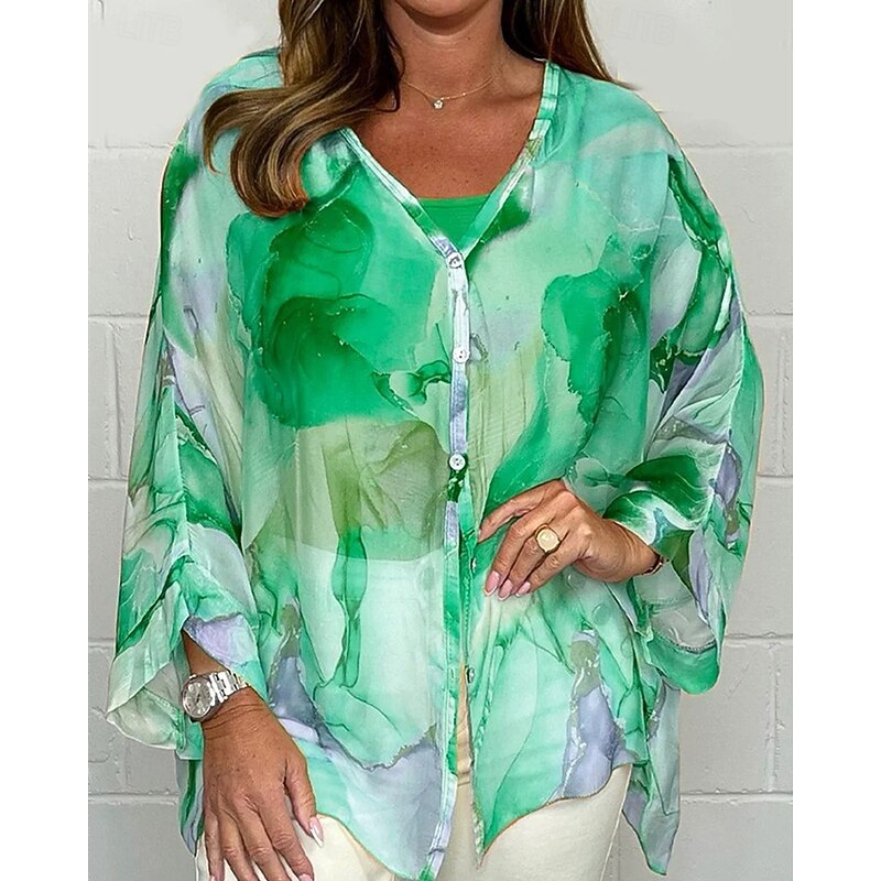 Women's Shirt Chiffon Tops Floral Stylish Modern Long Sleeve Shirt Collar Regular Tops Daily Holiday Buttons Print Yellow Pink Royal Blue Green Khaki Spring Fall3