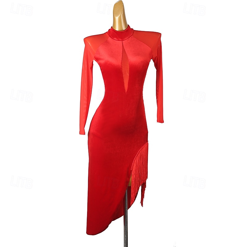 Latin Dance Dress Tassel Women's Performance Daily Wear Long Sleeve Spandex