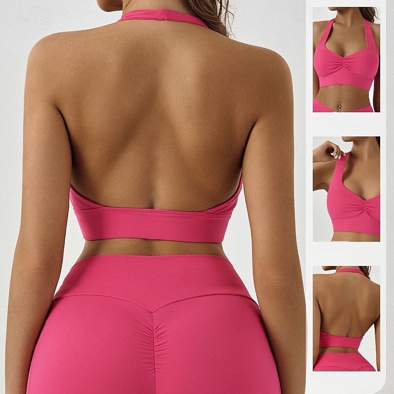 Women's Workout Tank Tops Sports Bra Underwear Medium Support Breathable Wireless Solid / Plain Color Sport Activewear Pink Gym Fitness Yoga2