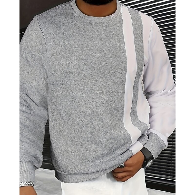 Men's Sweatshirt Light Grey Crew Neck Color Block Sports & Outdoor Daily Holiday Polyester Streetwear Basic Casual Spring Autumn / Fall Clothing Apparel Hoodies Sweatshirts  Long Sleeve