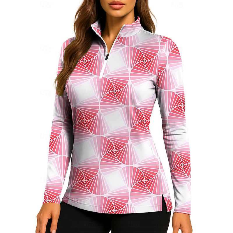 Women's Gradient Tops Golf Polo Shirt Tennis Shirt Long Sleeve Print Quarter Zip Pullover UV Protection Elastic Breathable Tennis Golf Pickleball Stand Collar Zip Collar Shirt Polo Black Yellow Pink