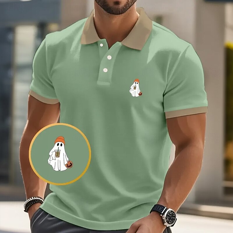 Halloween Men's Monster Polo Short Sleeve Polo Shirts Collared Shirts Casual Horror Dark Athleisure Festival Outfit Buttons Summer Black Pink Navy Blue2