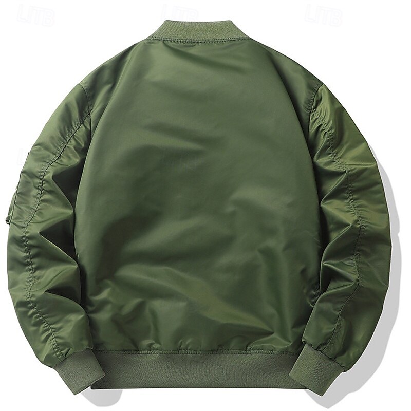 Men's Bomber Jacket Casual Jacket Vacation Daily Pocket Spring Fall Plain Fashion Classic Stand Collar Regular Black Purple Army Green Dark Blue Gray Jacket2