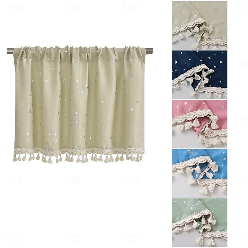Curtain Drapes Modern Minimalist Silver Foil Star Lace Short Curtains - Kitchen Half-Drape, Soft Home Decor Fabric Door & Window Curtains4
