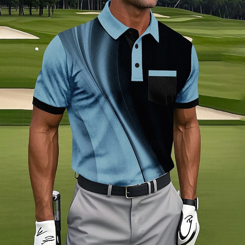 Men's Geometic Line Polo Short Sleeve Polo Shirts Collared Shirts Business Casual Athleisure Daily Wear Pocket 3D Print Buttons Summer White Blue Purple3