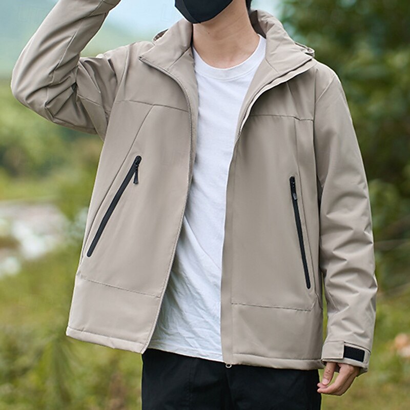 Men's Softshell Jacket Hiking Jacket Thermal Jacket Outdoor Waterproof Windproof Hiking Outfits Hiking Clothes Winter Autumn / Fall Top Camping / Hiking / Caving Running Solid Color Black Green Dark2