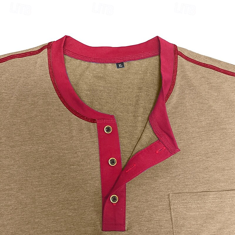 Men's Henley Shirt Tee Henley Top Short Sleeve Solid Color Plain Fashion Designer Casual Pocket Color Block Henley Outdoor Casual Daily Summer All Seasons Black Light Blue Burgundy Henley T-Shirt4