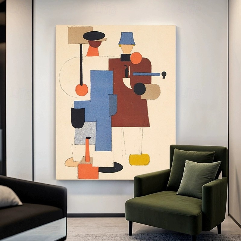 Handmade Oil Painting Canvas Wall Art Decoration Morandi Geometric Color Block Abstract Figure for Home Decor Stretched Frame Hanging Painting/Rolled Frameless Unstretched Painting4