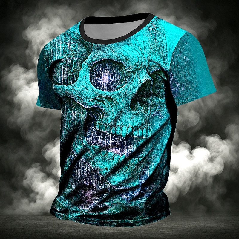 Halloween Men's Skull 3D T Shirt Short Sleeve T shirt 3D Print Crew Neck Shirt Exaggerated Designer Horror Party Street Holiday Red Blue Summer Spring All Seasons Clothing Apparel S M L XL XXL XXXL2
