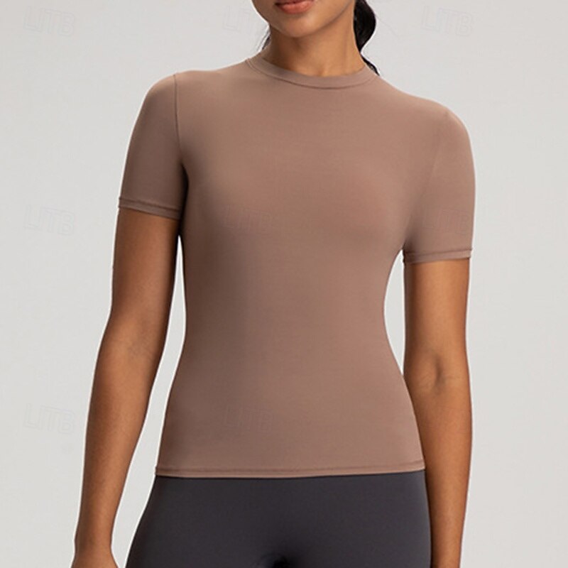 Women's Yoga T-shirt Lightwear Ultra Stretch Breathable Short Sleeve Sports Solid Color Top For Pilates Running Yoga Activewear2