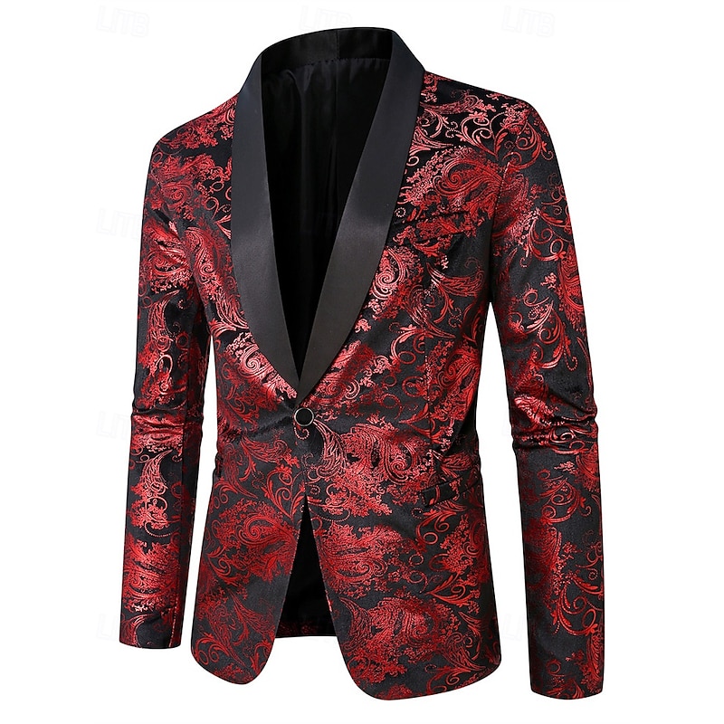 Men's Blazer Business Cocktail Party Wedding Party Fashion Casual Spring Fall Polyester Graphic Tee Buttons Comfortable Single Breasted Blazer Red3