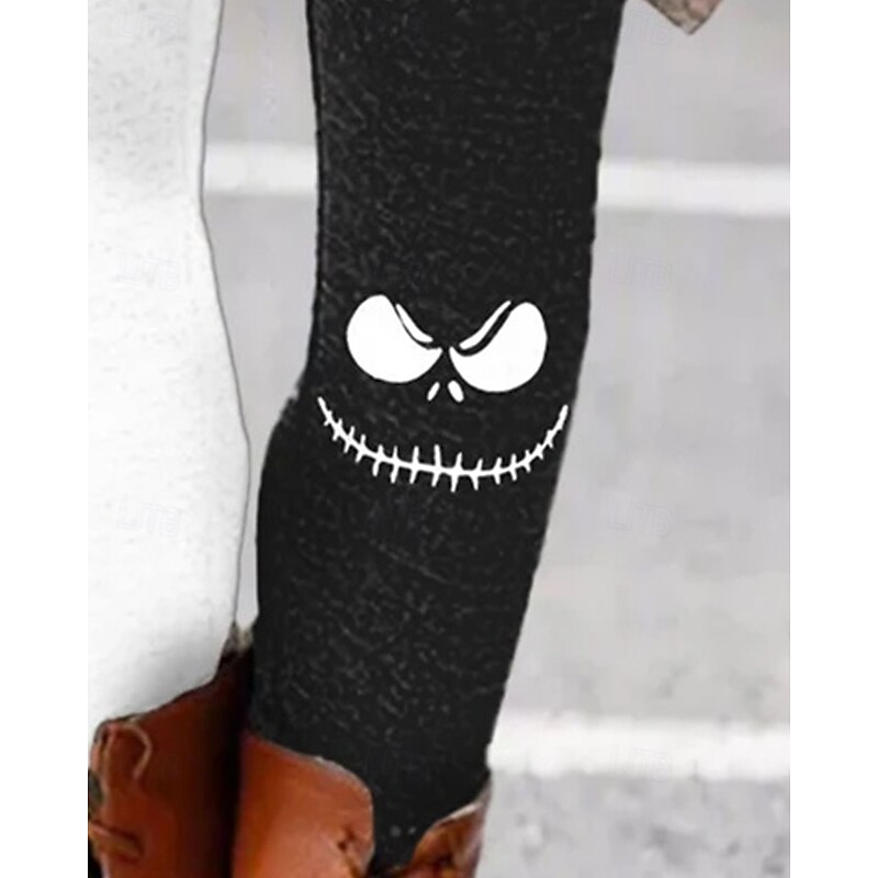 Women's Pants Trousers Leggings Streetwear Casual Full Length High WaistPantsHalloween Graphic Color Block Elastic Waist Print Breathability Comfortable Stretchy Vacation Street Daily Wear Black3