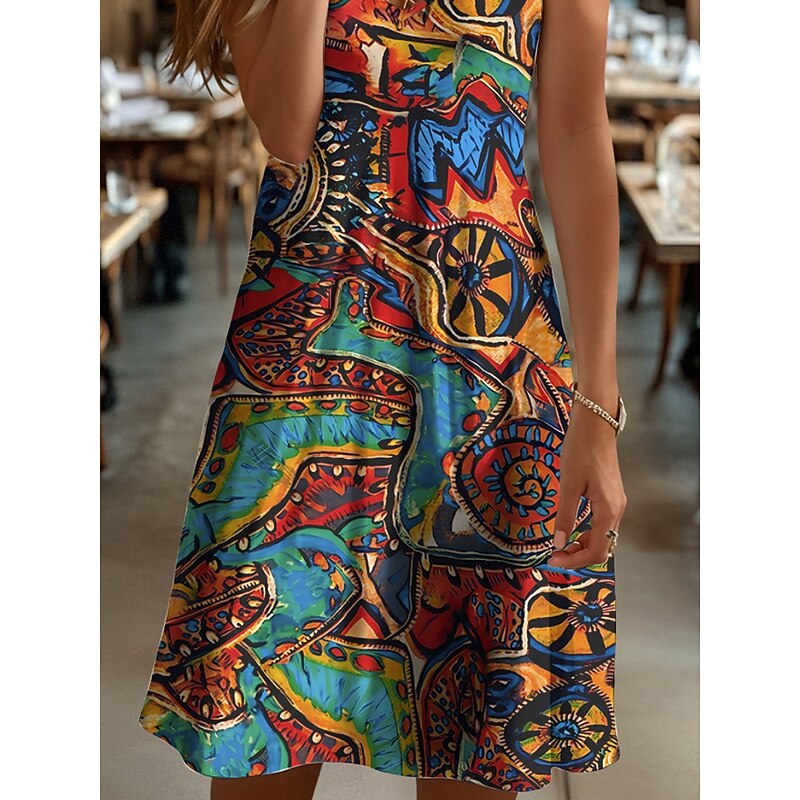 Women's Mini Dress Knit Dress Casual Dress T Shirt Dress Tee Dress Sundress Elegant Vacation Casual Beach Regular Fit Graphic Geometric Abstract Short Sleeve V Neck Yellow Blue Purple Orange Summer3