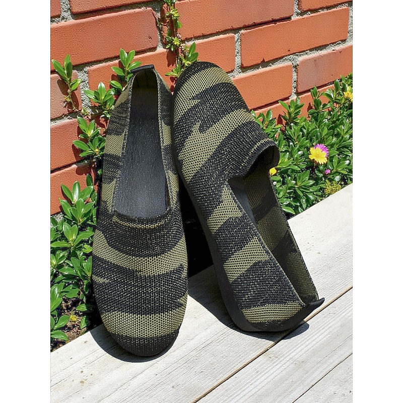 Women's Camo Flyknit Slip-On Flats – Lightweight Casual Shoes for Outdoor Strolls, Travel and Everyday Wear4